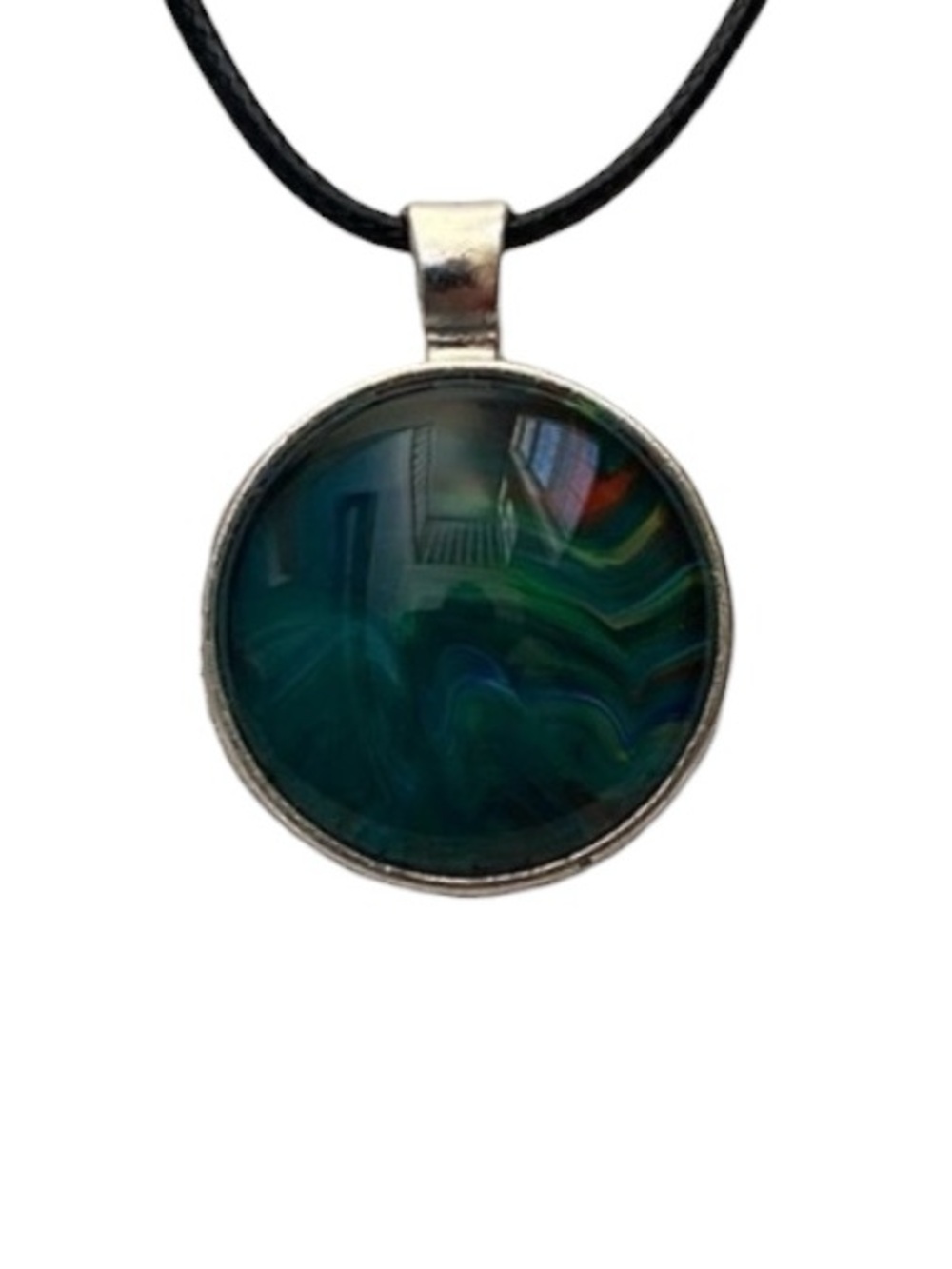 Hand Crafted Fluid Art Necklace Blue Green Red Pendant by Svetlana Yeung